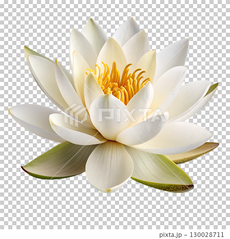 Serene white lotus flower isolated on transparent background 130028711