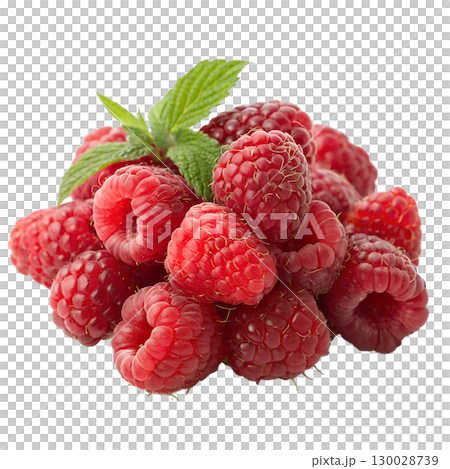 Handful of fresh raspberries on transparent background Handful of fresh raspberries on transparent background 130028739