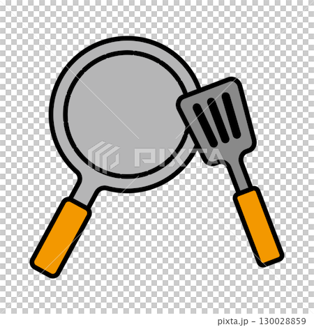 Illustration of a simple frying pan and spatula 130028859