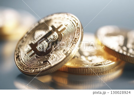 Bitcoin. Golden bitcoin. Cryptocurrency. Crypto currency background. Chart diagram. Business on the go. Technologies, investing or trading. Digital wallets. Transforming Industries Customer Service 130028924