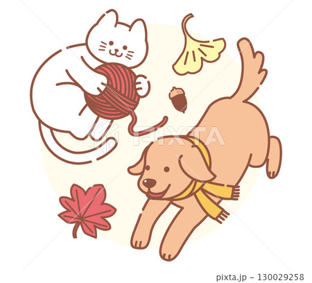 猫と犬の秋イラスト 130029258