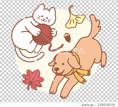 猫と犬の秋イラスト 130029258