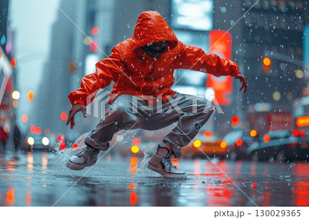 Street Dancer Splashing Water In Action 130029365