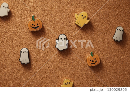 Halloween Enamel Pins Displayed on Cork Board in Mockup Style Halloween Enamel Pins Displayed on Cork Board in Mockup Style 130029896