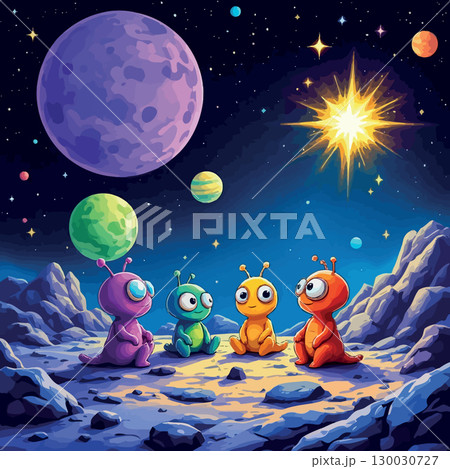 Vsai cartoon aliens observing supernova explosion in space 130030727