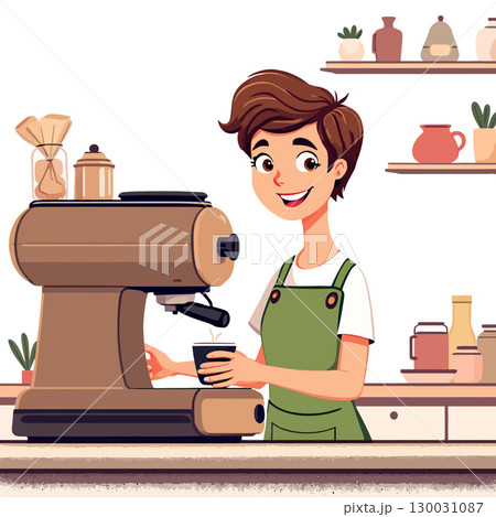 Vsai barista preparing coffee with professional espresso machine 130031087