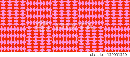 Circus seamless harlequin pattern with red and pink diamond rhombus shapes. Bold fun vector texture for costumes, party decor, or retro designs. Drag to swatches panel to use 130031330