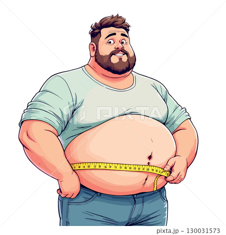 Vsai overweight man measuring belly with measuring tape Vsai overweight man measuring belly with measuring tape 130031573