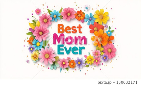 Colorful floral arrangement with the text Best Mom Ever Colorful floral arrangement with the text Best Mom Ever 130032171