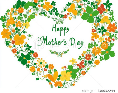 Colorful floral heart design celebrating Mother's Day with vibrant flowers Colorful floral heart design celebrating Mother's Day with vibrant flowers 130032244