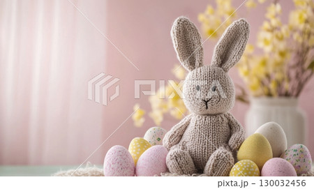 Knitted Bunny with Speckled Easter Eggs 130032456