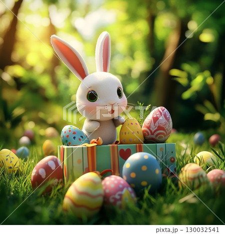 Surprised Easter Bunny on Gift Box 130032541