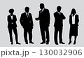 Set of business people silhouettes. A collection of diverse businessmen and businesswomen in formal suits, showing various poses. Vector illustration of a corporate team. 130032906
