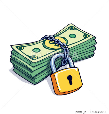 Vsai padlock securing stack of dollar bills symbolizing savings and investment protection Vsai padlock securing stack of dollar bills symbolizing savings and investment protection 130033887