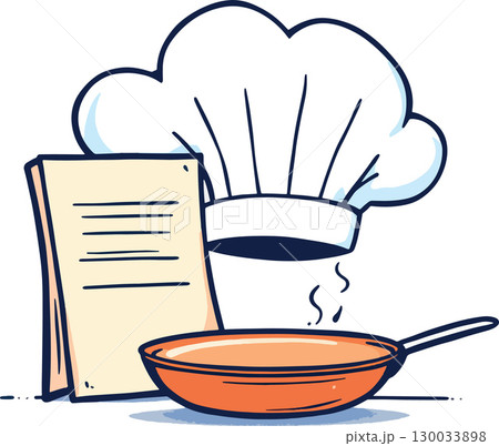 Vsai chef toque, cookbook and frying pan cooking food 130033898