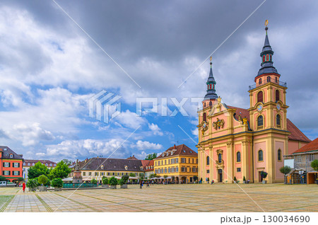 Ludwigsburg city historic center, Ludwigsburg City Church Evangelische Stadtkirche, old houses buildings on Marktplatz Market square in old town Ludwigsburg Mitte, Germany 130034690