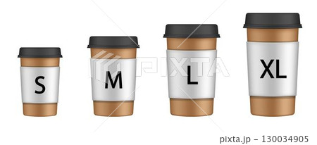 Vector set of different take away hot and cold beverage sizes 130034905