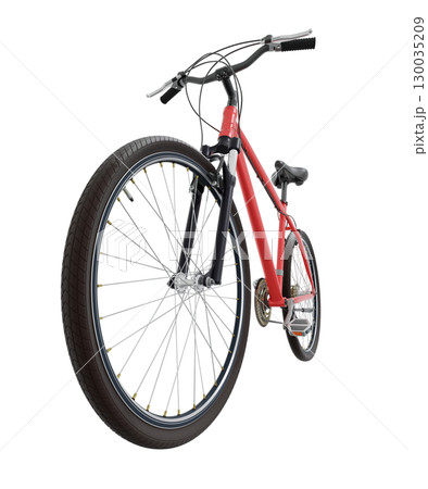 Red bicycle, front side view with wide angle shot isolated on white background, 3D illustration Red bicycle, front side view with wide angle shot isolated on white background, 3D illustration 130035209