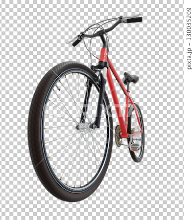 Red bicycle, front side view with wide angle shot isolated on white background, 3D illustration 130035209