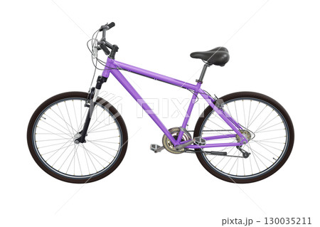 Purple bicycle, side view isolated on white background, 3D illustration 130035211