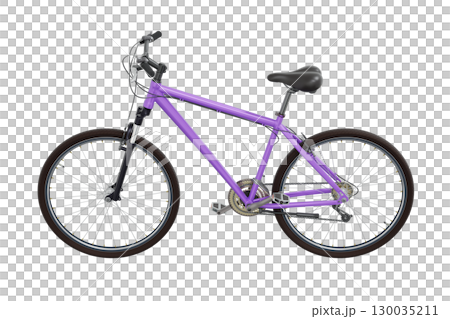 Purple bicycle, side view isolated on white background, 3D illustration 130035211