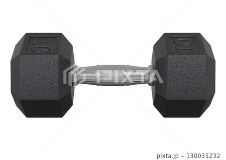 Hex Dumbbell with number 10, weightlifting gym equipment side view Hex Dumbbell with number 10, weightlifting gym equipment side view 130035232
