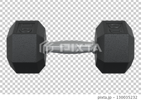 Hex Dumbbell with number 10, weightlifting gym equipment side view Hex Dumbbell with number 10, weightlifting gym equipment side view 130035232