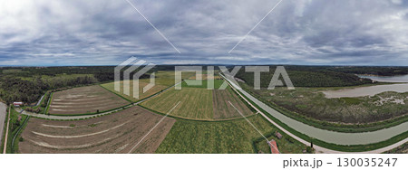 Aerial drone panorama view of Mirna river valley. Istria, Croatia. Aerial drone panorama view of Mirna river valley. Istria, Croatia. 130035247
