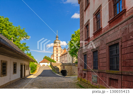 Marienberg Fortress Festung Marienberg with Kilian's Tower, Stables, Schoenborn Gate, Hufschmiede farriers, Waffenmeisterei armory, Commanders building in Wurzburg city, Bavaria state, Germany 130035415