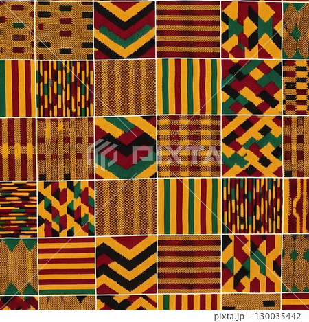 Traditional textile with African-inspired colorful geometric ornament. 130035442