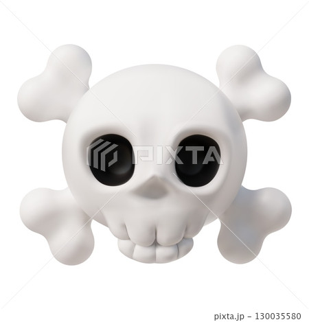 Human skull with bones realistic 3D vector icon, cartoon white cranium, scull, braincase bones, witch or pirate sign 130035580
