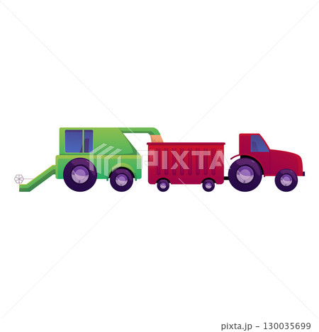 Agricultural machinery, industrial machines collecting crops, vector combine and farm tractor harvests wheat fields Agricultural machinery, industrial machines collecting crops, vector combine and farm tractor harvests wheat fields 130035699