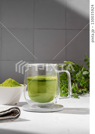 Spirulina, matcha green immunity powder. Food supplement.  130035924