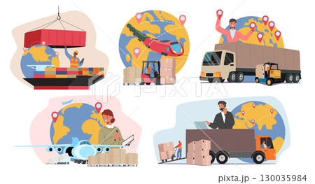 Global international logistic company providing high professional cargo delivery service scene set 130035984