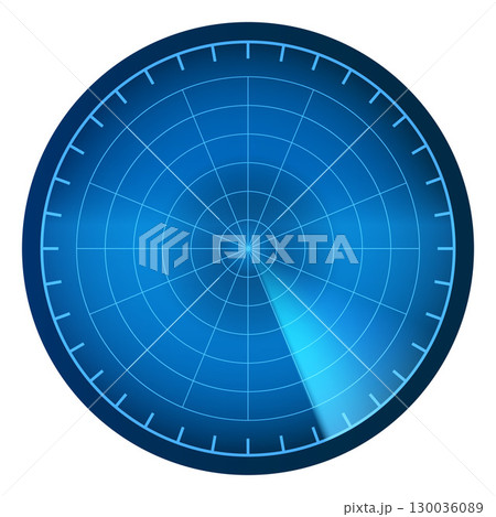 Realistic digital blue HUD radar display in searching, detection system, vector navigation interface navy or air sonar Realistic digital blue HUD radar display in searching, detection system, vector navigation interface navy or air sonar 130036089