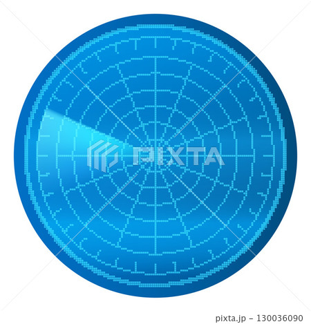 Realistic digital blue HUD radar display in searching, vector pixel navigation interface, 8 bit navy or air sonar system Realistic digital blue HUD radar display in searching, vector pixel navigation interface, 8 bit navy or air sonar system 130036090