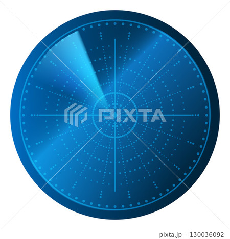 Realistic digital blue HUD radar dotted display searching, vector navigation navy or air sonar system radial dashboard Realistic digital blue HUD radar dotted display searching, vector navigation navy or air sonar system radial dashboard 130036092