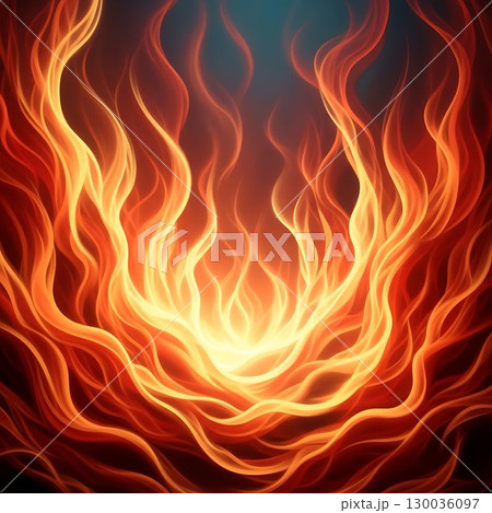 Abstract flame artwork with bright orange-red fiery swirling energy. 130036097