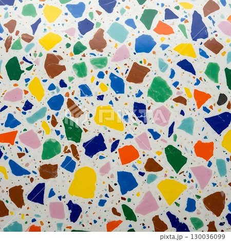 Colorful terrazzo stone surface with multicolored fragments in random pattern. 130036099