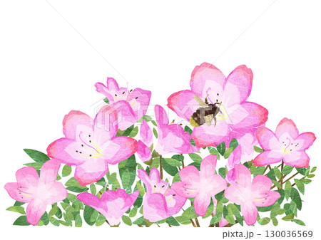 サツキと昆虫マルハナバチの貼り絵切り絵イラスト 130036569