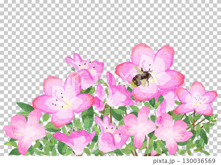 サツキと昆虫マルハナバチの貼り絵切り絵イラスト 130036569