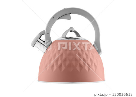 kettle with whistle, matte Brown color, with rhombus texture on isolated and white background kettle with whistle, matte Brown color, with rhombus texture on isolated and white background 130036615