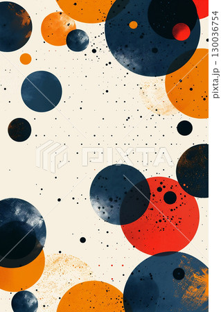 Abstract illustration featuring colorful circles in various sizes and textures, set against a light background, creating a vibrant and dynamic visual composition for creative projects 130036754