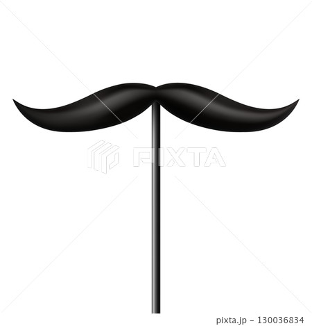 Vector 3d Realistic Black Mustache Prop on Stick, Isolated. Simple Mustache for Party, Photo Booth, Masquerade, Costume, Funny Carnival, Cosplay, Hipster Style 130036834