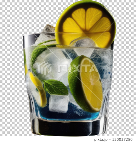 Authentic mojito in a glass with crushed ice, lime and mint garnish, high-resolution photo isolated on white background. Great for cocktail recipe content 130037280