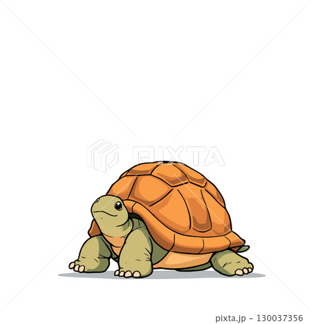 Cute turtle walking slowly with its orange shell 130037356