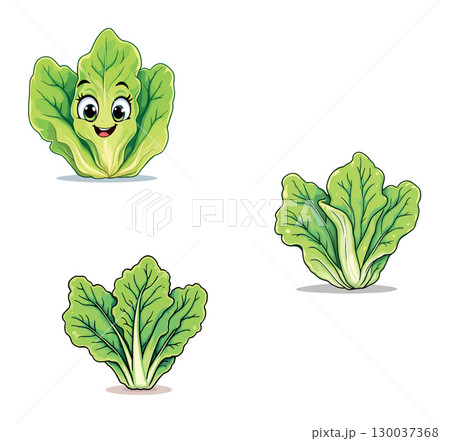 Happy cartoon lettuce character showing different expressions 130037368