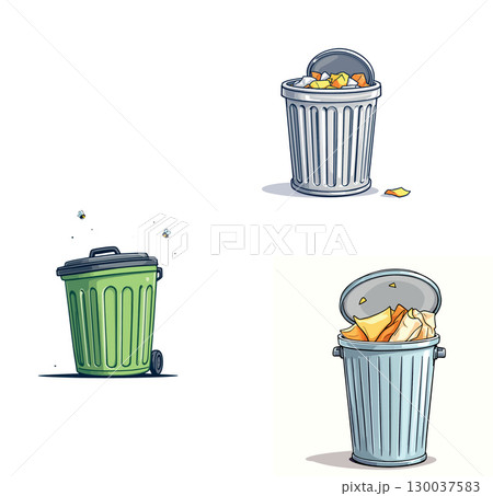 Garbage bins overflowing with trash and attracting flies Garbage bins overflowing with trash and attracting flies 130037583