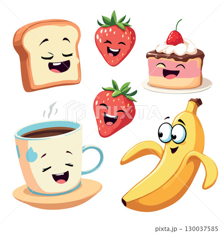 Happy cartoon breakfast food showing smiling faces 130037585