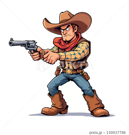 Cowboy holding gun and ready to shoot 130037786